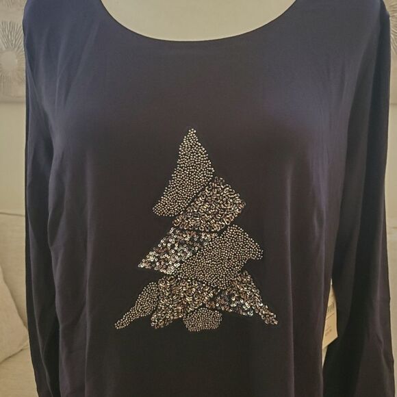 Coldwater Creek Embellished Christmas Tree Tee Sz Large - Picture 2 of 10